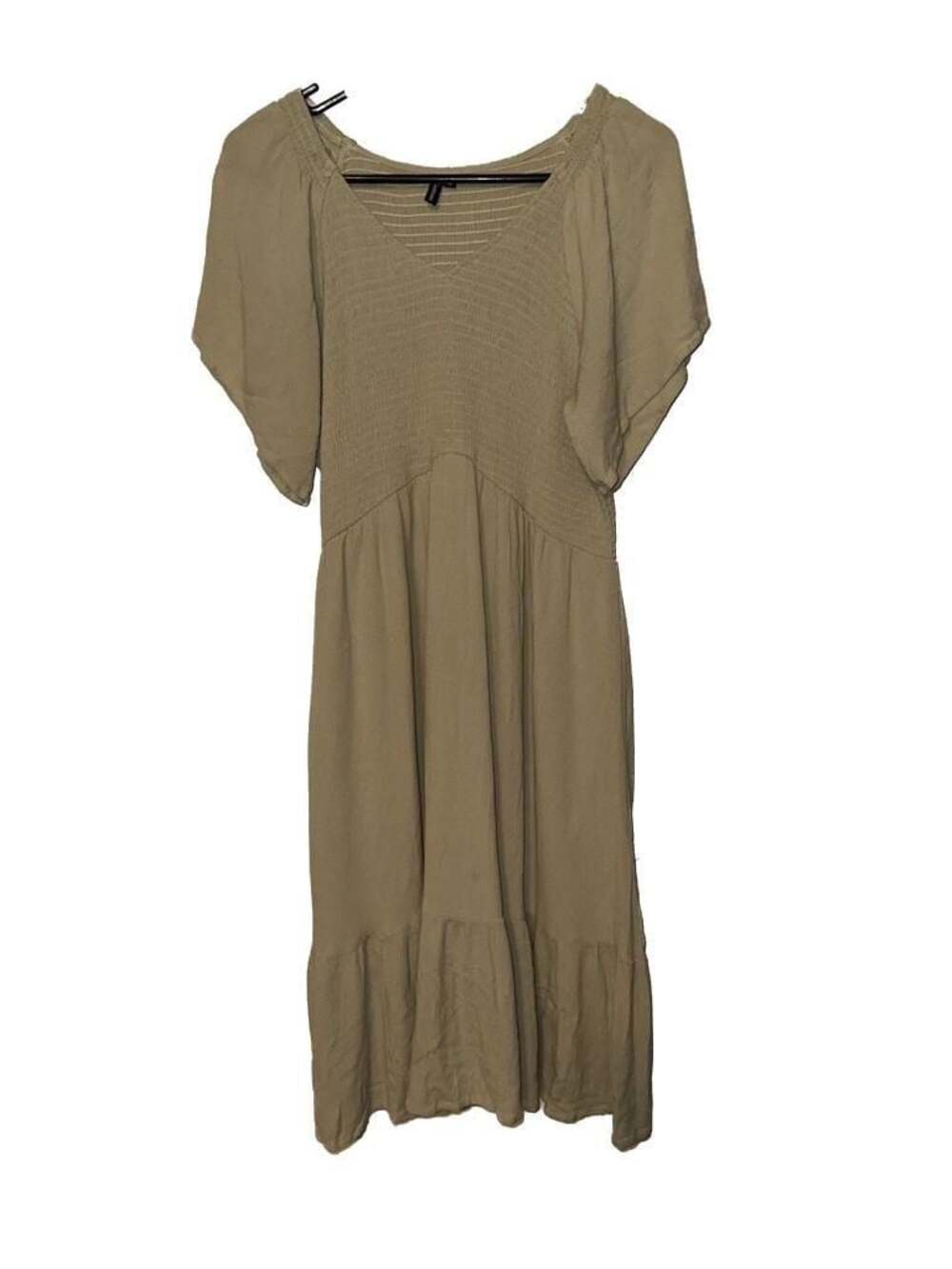 Zattcas Women's Smocked V-Neck Short Sleeve Tiered Midi Dress